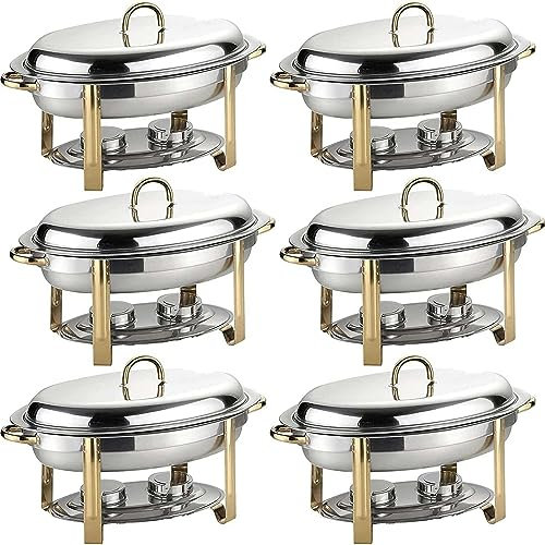 6L Oval Chafing Dish Set, 2/4/5/6 Pack Full Size Stainless Steel Buffet Warmer Tray with Food Pan, Water Pan and Fuel Holders, for Weddings Caterings Parties (Size : 5pack)