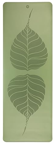 Bodhi Yogamatte Phoenix | Rutschfest & Schadstofffrei | Matte aus Naturkautschuk mit PU-Beschichtung für intensives Yoga | Antirutschmatte für deine Yogapraxis (Leaves/dunkelgrün)