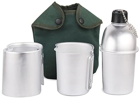 YIWENG 3-teiliges Kochgeschirr-Set aus Aluminium,Militär-Kantinenbecher,Holzofen-Set mit Abdecktasche für Camping,Wandern,Rucksackreisen,Rucksackofen