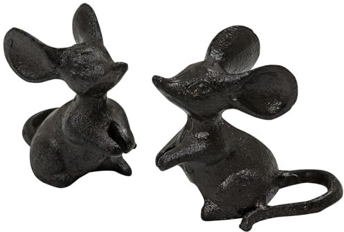 Woodside Cast Iron Miniature Mouse Sculpture Ornaments for Home/Garden/Office, Hollow-carved Decorative Desktop Decoration, Indoor/Outdoor Statues, Pack of 2
