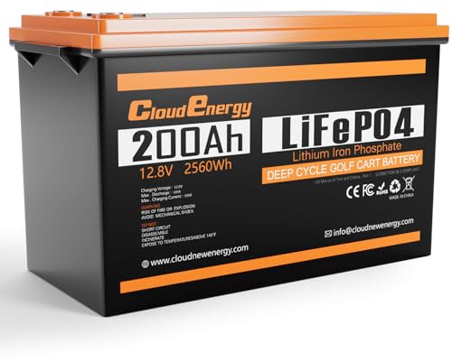 Cloudenergy 12V LiFePO4 200Ah batería de Litio con 10+ años de Vida, 6000+ ciclos, 2560Wh de Salida. IP65 Impermeable, Ideal para Marina, Solar y autocaravanas.…
