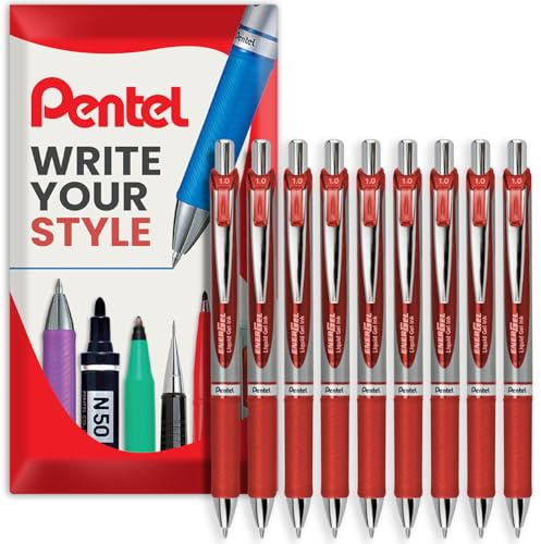 Pentel EnerGel BL80 Gelschreiber, einziehbar, 1,0 mm, 54 % recycelt, 9 Stück, rote Tinte