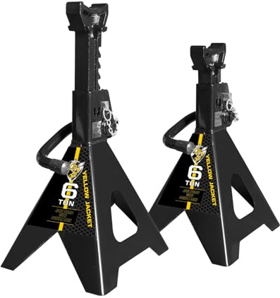 YELLOW JACKET Jack Stands 6 Ton with Double Locking for Lifting Car SUVS, Heavy Duty Steel, 13000 lb Capacity, 1 Pair, Black