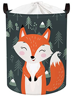 Clastyle 63L Cesta Ropa Sucia Infantil de Zorros Árboles Azul con Tapa Cestos Almacenaje Juguete Grande Impermeable para Chico Chica, 40x50 cm