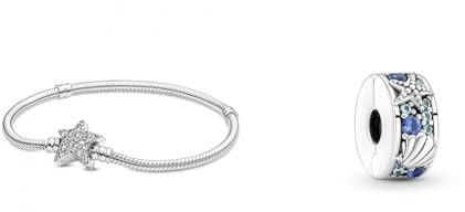 Pandora Armband Timeless Sternverschluss Silber & Moments Tropischer Seestern & Muschel Clip-Charm aus Sterling-Silber mit Cubic Zirkonia