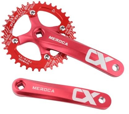 PETCHOR Square Taper Crankset MTB, Mountain Bike Single Speed Crankset, Bicycle Crank Arm Set 170mm 104BCD, 38T Chainring & Bolts, Red