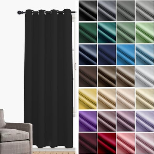 JRUI Tende Camera da Letto Tenda Oscurante 1 Pannelli con Anelli Tende Termiche Tende Per Camera da Letto Tende Coprenti Tende Fonoassorbenti 180 x 90cm (LxA) Nero
