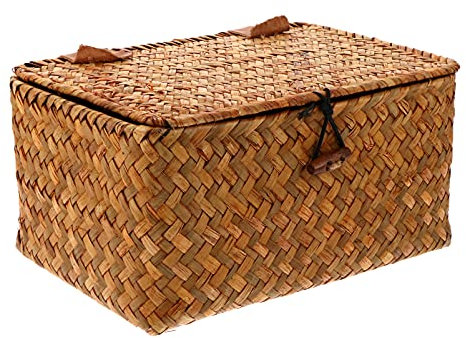Gewebter Aufbewahrungskorb, rechteckige Weidenkörbe, natürlich gewebte Hyazinthe, Aufbewahrungsbox mit Deckel for Kleidung, Spielzeug, Make-up, Bücher, Handtücher, Kinderzimmer/883 (Farbe: Orange, ein