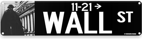 Wall Street New York City Theme Street Sign 16 x 4 Tin Wall Decor Big Apple Garage Stock Trader Investor Home Bar Decoration (WallStreet)