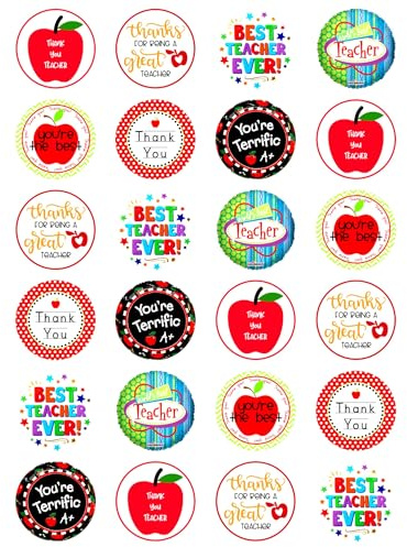 24 x Thank You Teacher Mix Edible Wafer or Icing Cupcake Topper Fun School Party Cake Decorations Perfect For Brownies Cookies Muffins & More! (Edible Wafer Card)