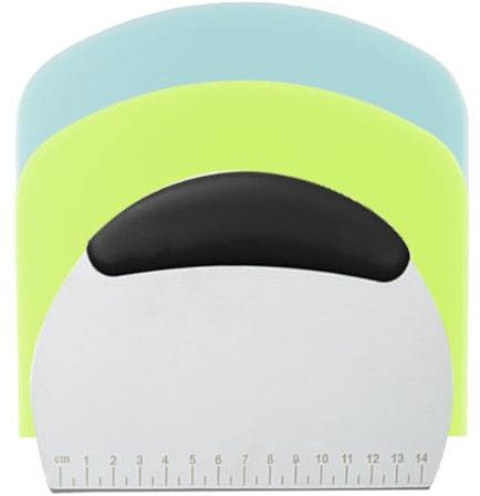 Dough Card Set, 1 Piece Stainless Steel Dough Cutter + 2 Pieces Plastic Dough Spatula, Baking Dough Cutter with Measuring Scale, Kitchen Supplies, for Cakes, Pizza, Bread Cutting, Multicoloured