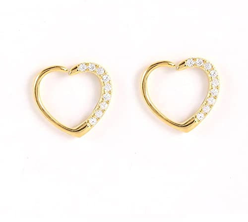 AMDXD 2er 925 Sterling Silber Nasenringe Nasenpiercing Dünne, 1.2mm Herz Nostril Piercing Gold, Lippen Piercing Ringe Ohrringe mit Zirkonia für Damen