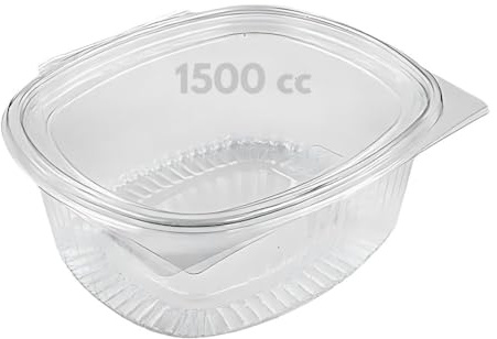 marketcaffe 50 Vaschette per Alimenti Usa e Getta con Coperchio Ovali Trasparenti in Pet Misura Contenitori con Coperchio Unito Trasparente Chiusura ermetica MADE IN ITALY (1500 cc)