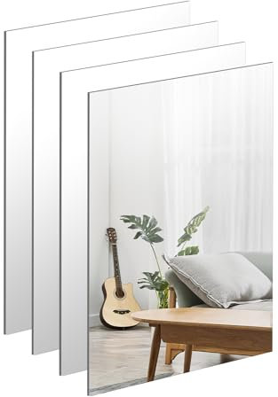 TSKDKIT 4 Stück Wandspiegel Selbstklebender Glasspiegel 30 x 21cm HD Dekorative Wandspiegel Rahmenlos Spiegel Groß für Gäste WC, Badzimmer, Ankleidezimmer, Wohnzimmer etc