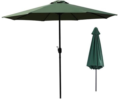 Grand parasol vert de 2,7 m avec manivelle, 8 baleines, protection UV, imperméable, parasol de jardin, piscine et balcon, parasol de table en fer, Vert, 270cm/9ft