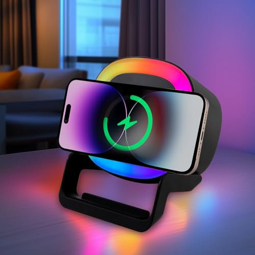 Altoparlante Bluetooth con luce notturna e caricatore wireless, lampada da comodino touch dimmerabile con 5 modalità di luce, scatola musicale e stazione di ricarica wireless, donne e uomini