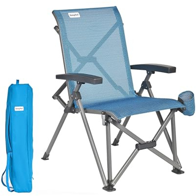 SUNNYFEEL Folding Camping Chair Heavy Duty Ergonomic Chairs Support 500lbs with Adjustable Breathable High Back Support and Cup Holder, Aluminum Frame for Fishing, Camp, Beach, Lawn, RV, Patio