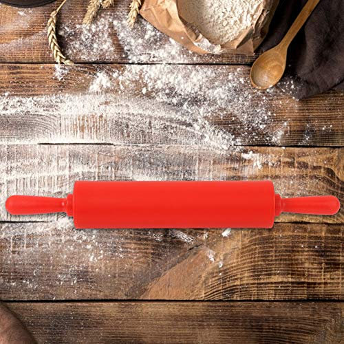 Mattarello in Silicone per Cottura Al Forno, Rullo per Pasta Colorato con Manico, Crosta di Pizza e Torta, Strumento per Rotolare Crostate e Biscotti, Colore Rosso