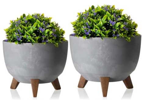 HowHomely 2 x ljusbeton-utseende blomkruka | dekorativ blomkruka med 3 ben | hållbar ytterkruka för vardagsrum eller trädgård | Uppsättning av 2 blomkrukor (18 x 29 cm och 15 x 24 cm)