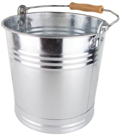 Zinkeimer 5 Liter mit Holzgriff, Metalleimer Robuster Zinkeimer mit Henkel, Vielseitiger Metalleimer für Garten als auch Dekoeimer, Haushalt und BAU, Verschiedene Größen verfügbar