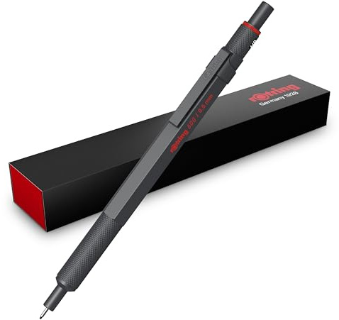 rOtring 600 Druckbleistift | HB-Mine0,5 mm | Drehminenstift mit Vollmetallschaft | Steingrau | Rutschfestegerändelte Griffzone und Sechskantschaft