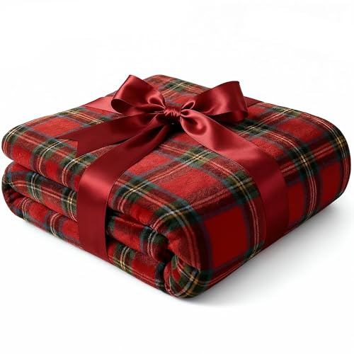 Ultra Soft Fleece Blanket Throw Size - Christmas Flannel Fleece Luxury Throw Blanket - Lightweight Throw for Couch, Bed, Chair - Warm & Breathable - Cozy Microplush Bedding - Christmas Tartan