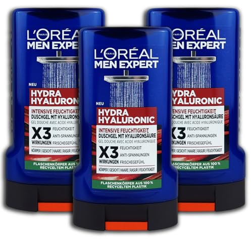L'ORÉAL Men Expert Hydra Hyaluronic Shower Gel Pack of 3 x 250 ml