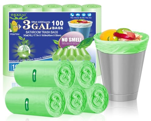 OKKEAI 100 Sacs Poubelle 10L Petit Sac Poubelle Vert, Ultra Résistant, Anti Déchirure, Étanchéité, Haute Qualité - Pour Cuisine, Maison, Bureau (45×50cm)