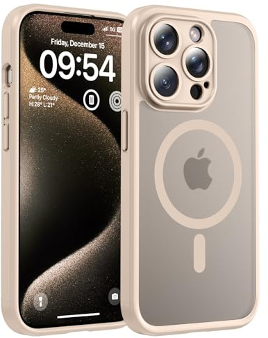 TOCOL für iPhone 15 Pro Hülle für Magsafe, Vollständiger Kameraschutz Stoßfest Kratzfest Transluzente Rückseite Magnetisch Handyhülle für iPhone 15 Pro Case, Wüstensand
