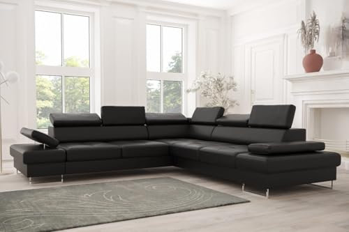 Friderik hörnsoffa äkta läder Galaxy MAX lädersoffa 280 × 280 sovfunktion (svart, höger)