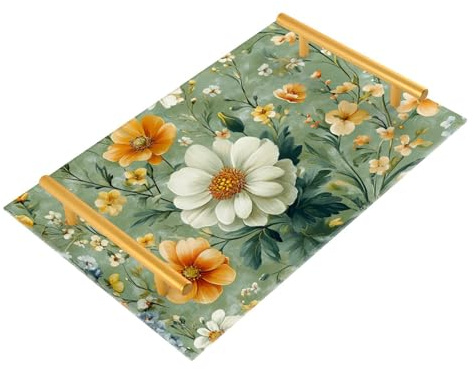 Foiosoh Pansy Carnation Green Bathroom Sink Vanity Trays Kitchen Countertop Organizer for Perfume Soap Towel Bathroom Accessories