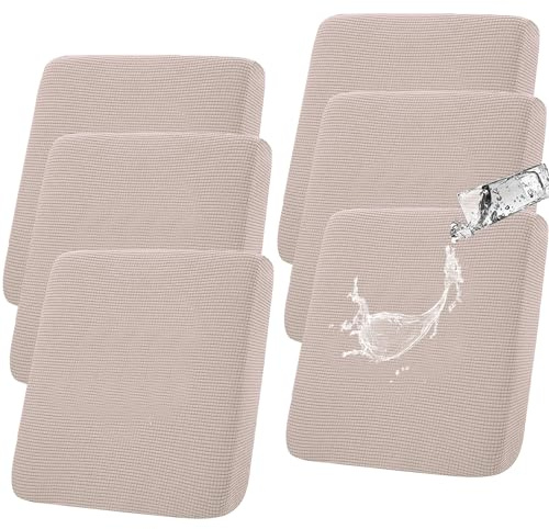 HonunGron Vattentäta uteplatsstolskuddöverdrag, 1/2/3/6-pack halkfri utomhus Jacquard sittdyna dyna ersättning uteplats möbler kuddar soffa överdrag för trädgård utomhus (kaki, 6 st)