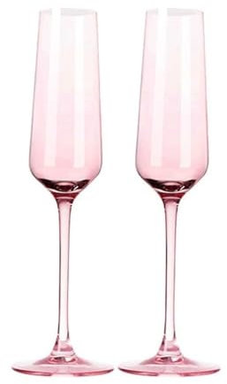 Cenz-888 Flute da Champagne Flute da Champagne in Vetro di Cristallo, 2 Set da 6,43 Once di capacità, Bicchieri da Champagne Rosa, for Coppie, Appuntamenti, anniversari Bicchiere da Vino Bianco