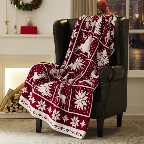 R.SHARE Weihnachtsdecke Kuscheldecke Flauschig Weihnachts Decke Warm Winter Weich Sofadecke Weihnachten Sofaüberwurf Wohndecke Couchdecke Für Bett Sofa,125 x 150 cm,Rot