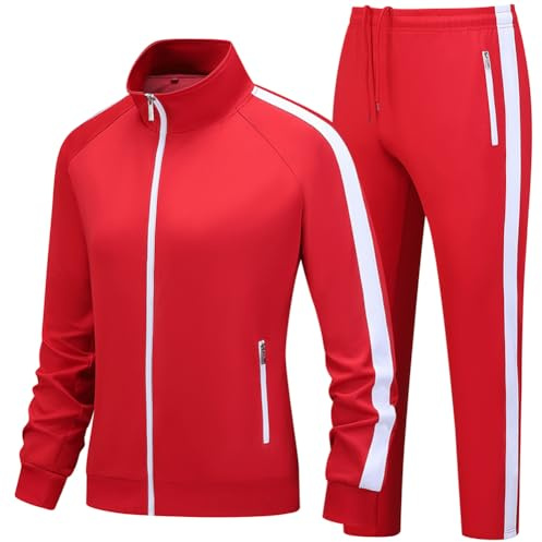 Feiairuike Women's Tracksuit Set 2 Pieces Long Sleeve Outfits Sweatsuits for Women Full Zip Active Sets Athletic Suits Red White XL