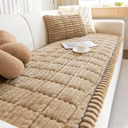 Bezugetop Sofa überzug 1/2/3/4 Sitzer L Form, Cord Couch Überzug Ecksofa rutschfest Hund Katze Antirutsch, Sofadecken für Sitzfläche, Sofa Überwurf, Milchkaffeefarbe, 70 * 150cm
