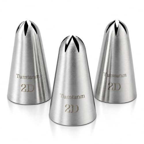 Tumtanm Piping Tips, 2D 3Pcs Large Icing Piping Tips Stainless Steel Seamless Set for Cupcakes Cake Decoration and Baker