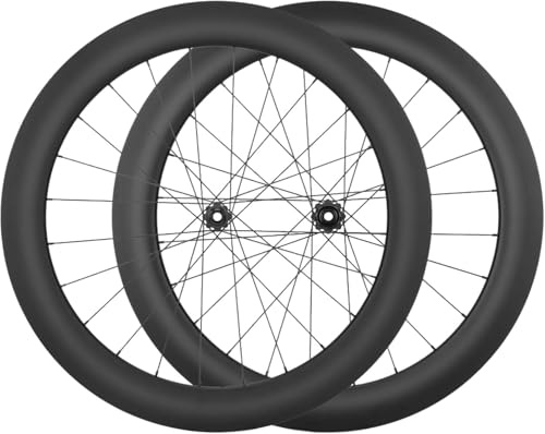 Set di Ruote da Bici da Strada in Fibra di Carbonio 700C Altezza 28/32/35/38/42/45/50/55/60/65/73 Mm Mozzi con Perno Passante Center Lock E Freno A Disco 24H per Cassette A 8/9/10/11/12 velocità