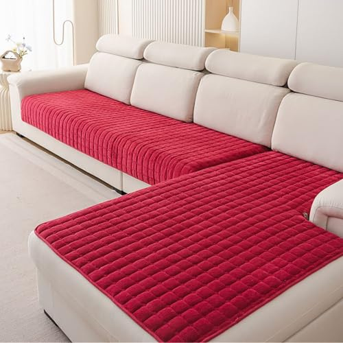 Generisch Weicher Flanell-Sofabezug, Sofa Überzug 1 2 3 4 Sitzer, Couchbezug Sofadecke L Form Ecksofa Couch Überwurfdecke Anti Rutsch für Wohnzimmer Waschbar,Rot,70 * 120cm