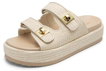 DREAM PAIRS Women Espadrilles Summer Wedge Sandals | Soft supportive PU midsole, chic buckle strap, hook-and-loop customizable fit, effortless slip-on