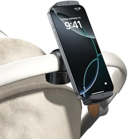 nediea Handyhalterung für Kinderwagen, Verstellbarer Klammer Handyhalter für Golf Trolley, Knopf Schloss, 360 Grad Drehung, Kinderwagen Tablet Ständer, Geeignet für Buggy, Laufbänder, Einkaufswagen