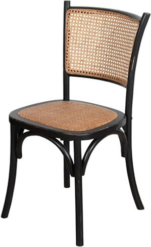 Biscottini Esszimmerstuhl aus Massivholz Vintage - Thonet Rattan Küche und Wohnzimmer Stühle - Gepolsterte Stühle für drinnen und draußen - Schwarzer Flechtstuhl Bistrot Rustica 45 x 42 x 89 cm