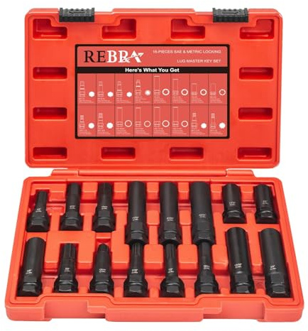 BOLTX Lug Nut Key Set, SAE & Metric Inner Wheel Lock Removal Sockets Tool Kit for Easy Removal of Locking Lug Nuts on Aftermarket and Factory Wheels 16-Pieces