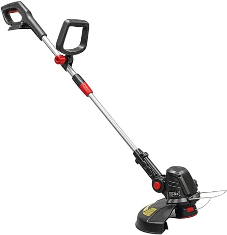 Outsunny Batteridriven grästrimmer 2-i-1 friskärare med 30 cm skärbredd justerbar handtag lutande motorhuvud, gräsklippare för trädgård, gård