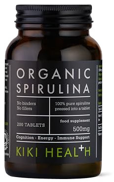 KIKI Health Organic Spirulina Tablets | Premium Pills & High Detox Supplement | Iron Rich Vegan Protein, Chlorophyll | Non-GMO | Immune Health, Energy, Focus & Fitness | 100% Spirulina, 200 Capsules