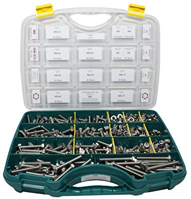 Set DIN 933 M8 Edelstahl A2 V2A mit Muttern + Scheiben | 980 Teile M8 Gewinde bis KopfDIN 933 Scheiben DIN 125 127 9021 Muttern DIN 315 934 985 1587 A2 V2A