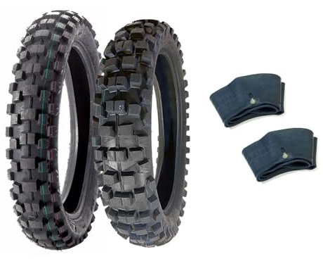 MMG Tire Set Off Road Knobby Front Tire Size 80/100-21, Includes Inner Tube, Rear Tire Size 110/100-18 with Inner Tube