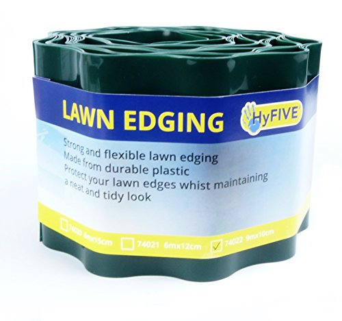 9 m x 10 cm verde prato Border bordatura rotolo di plastica 10 pezzi – per giardini, sentieri, bordi e ghiaia