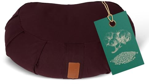 #DoYourYoga Cuscino Mezzaluna Zafu Ganesh con pula di Grano saraceno Biologico (KBA) Copertura Lavabile 100% Cotone, 45 x 30 x 14 cm, Cuscino da Meditazione/Seduta/Rondo per Yin Yoga - Viola