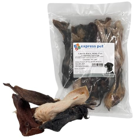Express Pet Supplies 500g Lamb Ears With Fur/Hair, 100% Natural Dog Treat Chew